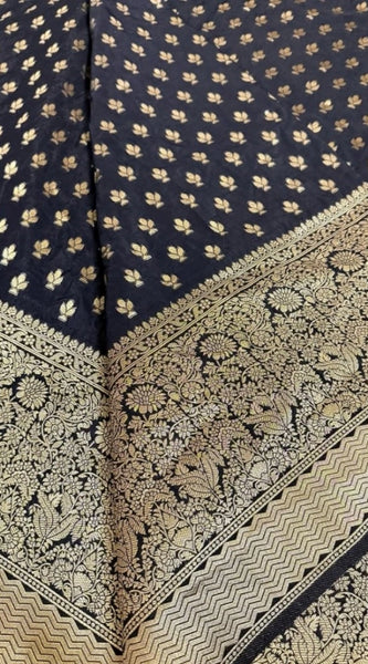 Mayawye Women's Silk Printed Saree With Unstitched Blouse 5.5Mtr (Black)