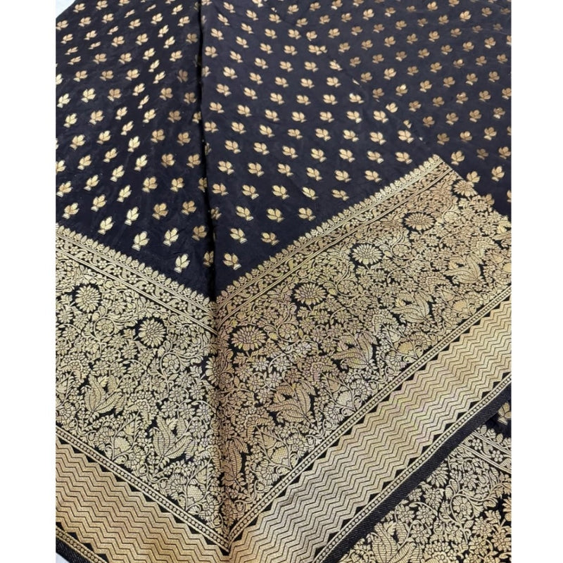 Mayawye Women's Silk Printed Saree With Unstitched Blouse 5.5Mtr (Black)