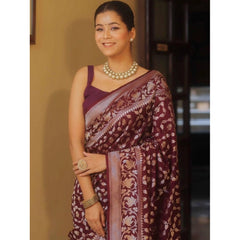 Mayawye Women's Silk Printed Saree With Unstitched Blouse 5.5Mtr (Maroon)
