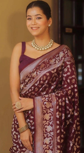 Mayawye Women's Silk Printed Saree With Unstitched Blouse 5.5Mtr (Maroon)