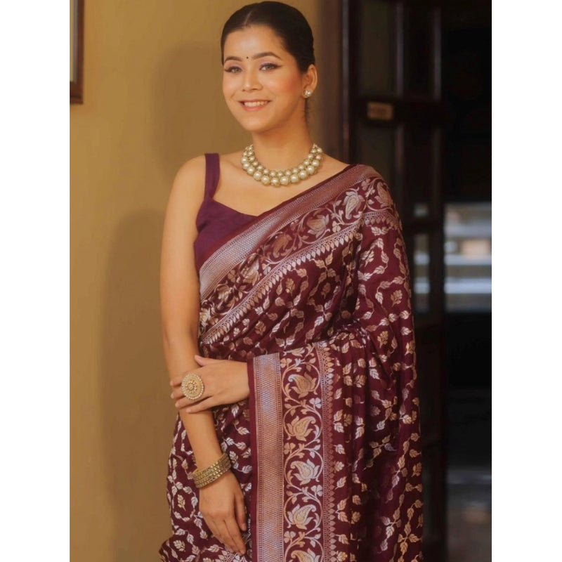 Mayawye Women's Silk Printed Saree With Unstitched Blouse 5.5Mtr (Maroon)