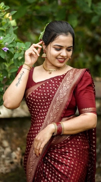 Mayawye Women's Silk Printed Saree With Unstitched Blouse 5.5Mtr (Maroon)