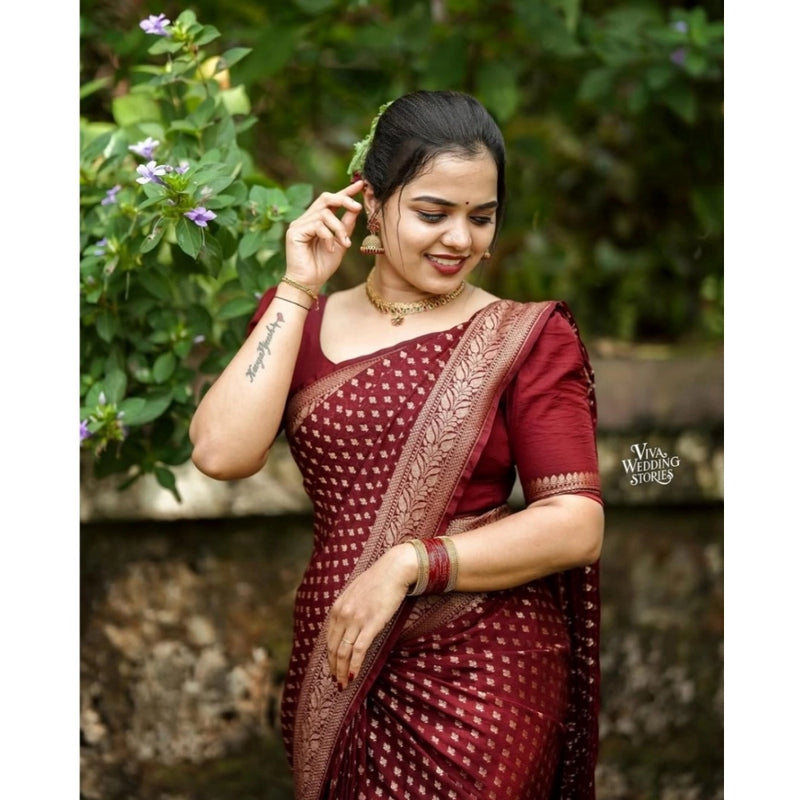 Mayawye Women's Silk Printed Saree With Unstitched Blouse 5.5Mtr (Maroon)