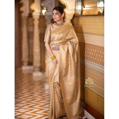 Mayawye Women's Silk Printed Saree With Unstitched Blouse 5.5Mtr (Cream)