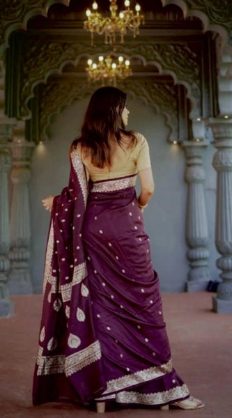 Mayawye Women's Cotton  Printed Saree With Unstitched Blouse 5.5Mtr (Purple)