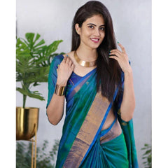 Mayawye Women's Silk Printed Saree With Unstitched Blouse 5.5Mtr (Blue)
