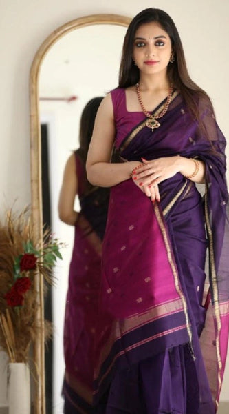Mayawye Women's Cotton  Printed Saree With Unstitched Blouse 5.5Mtr (Navy Blue)