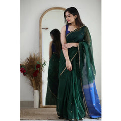 Mayawye Women's Cotton  Printed Saree With Unstitched Blouse 5.5Mtr (Green)