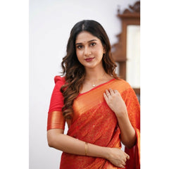 Mayawye Women's Silk Printed Saree With Unstitched Blouse 5.5Mtr (Orange)