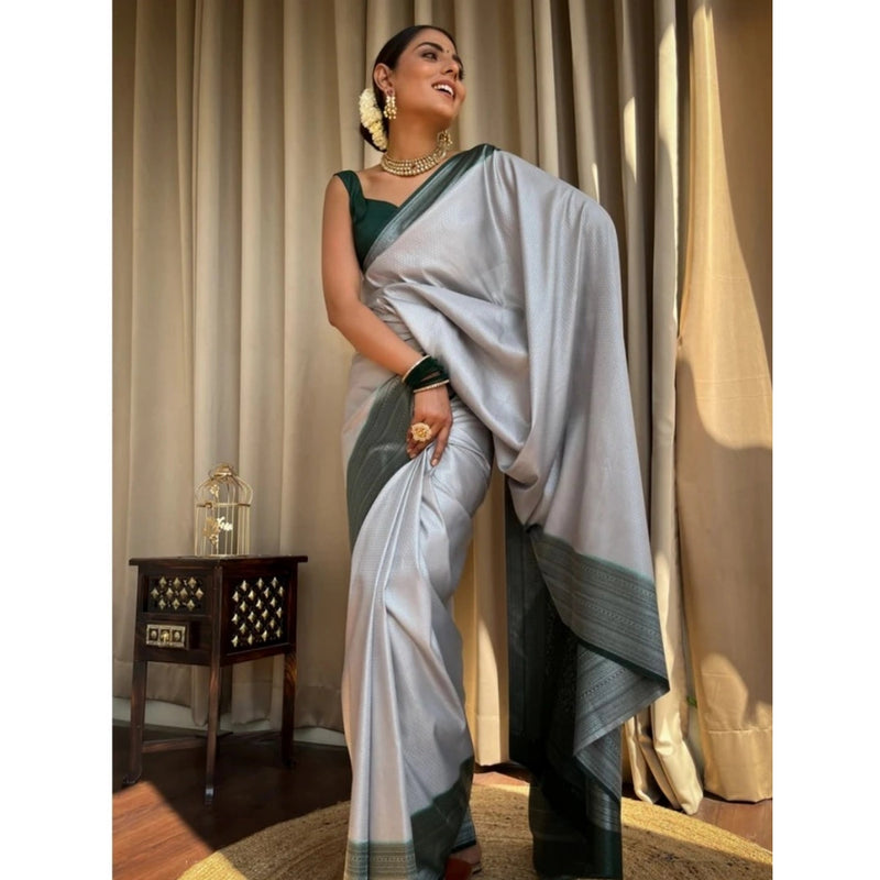 Mayawye Women's Silk Printed Saree With Unstitched Blouse 5.5Mtr (Grey)