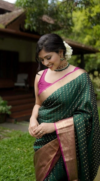Mayawye Women's Silk Printed Saree With Unstitched Blouse 5.5Mtr (Green)