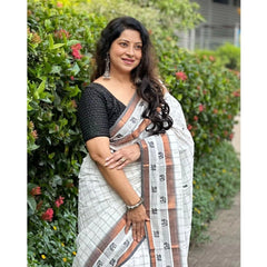 Mayawye Women's Silk Printed Saree With Unstitched Blouse 5.5Mtr (Off White)
