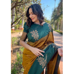 Mayawye Women's Silk Printed Saree With Unstitched Blouse 5.5Mtr (Yellow)