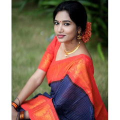 Mayawye Women's Silk Printed Saree With Unstitched Blouse 5.5Mtr (Blue)