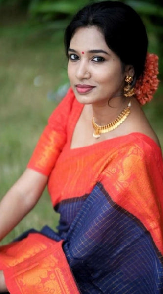 Mayawye Women's Silk Printed Saree With Unstitched Blouse 5.5Mtr (Blue)