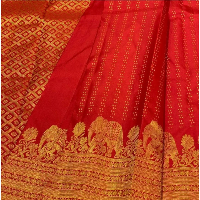 Mayawye Women's Silk Printed Saree With Unstitched Blouse 5.5Mtr (Red)