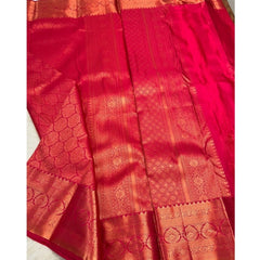 Mayawye Women's Silk Printed Saree With Unstitched Blouse 5.5Mtr (Rani Pink)