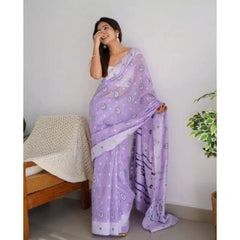 Mayawye Women's Cotton  Printed Saree With Unstitched Blouse 5.5Mtr (Lavender)