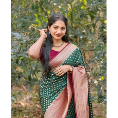 Mayawye Women's Silk Printed Saree With Unstitched Blouse 5.5Mtr (Green-Red)
