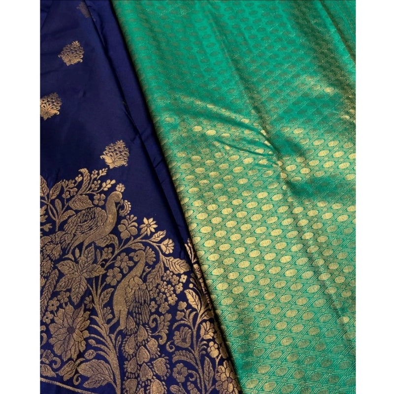 Mayawye Women's Silk Printed Saree With Unstitched Blouse 5.5Mtr (Royal Blue)