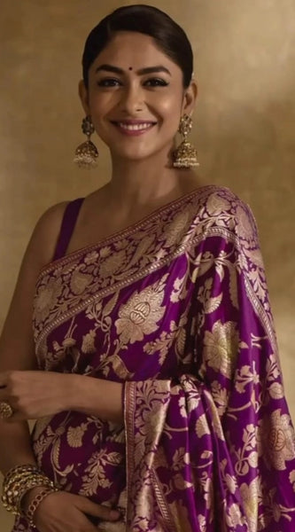 Mayawye Women's Silk Printed Saree With Unstitched Blouse 5.5Mtr (Purple)