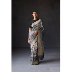 Mayawye Women's Silk Printed Saree With Unstitched Blouse 5.5Mtr (Grey)