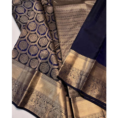 Mayawye Women's Silk Printed Saree With Unstitched Blouse 5.5Mtr (Navy Blue)