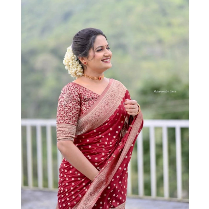 Mayawye Women's Silk Printed Saree With Unstitched Blouse 5.5Mtr (Maroon)
