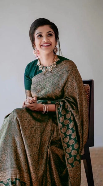 Mayawye Women's Silk Printed Saree With Unstitched Blouse 5.5Mtr (Green)