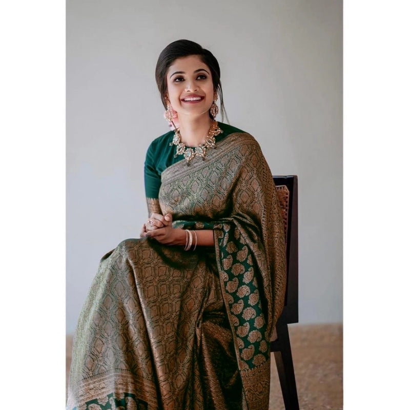 Mayawye Women's Silk Printed Saree With Unstitched Blouse 5.5Mtr (Green)