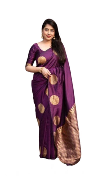 Mayawye Women's Silk Printed Saree With Unstitched Blouse 5.5Mtr (Wine)