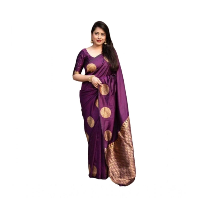 Mayawye Women's Silk Printed Saree With Unstitched Blouse 5.5Mtr (Wine)