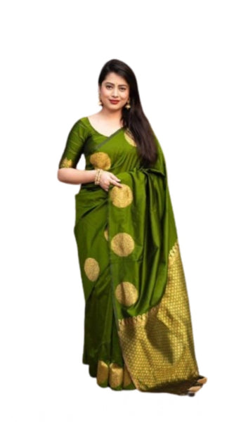 Mayawye Women's Silk Printed Saree With Unstitched Blouse 5.5Mtr (Green)