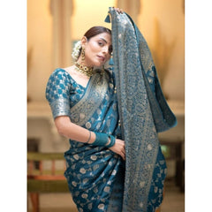 Mayawye Women's Silk Printed Saree With Unstitched Blouse 5.5Mtr (Rama)
