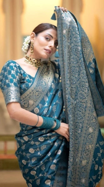 Mayawye Women's Silk Printed Saree With Unstitched Blouse 5.5Mtr (Rama)
