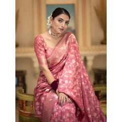 Mayawye Women's Silk Printed Saree With Unstitched Blouse 5.5Mtr (Peach)