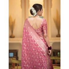 Mayawye Women's Silk Printed Saree With Unstitched Blouse 5.5Mtr (Peach)