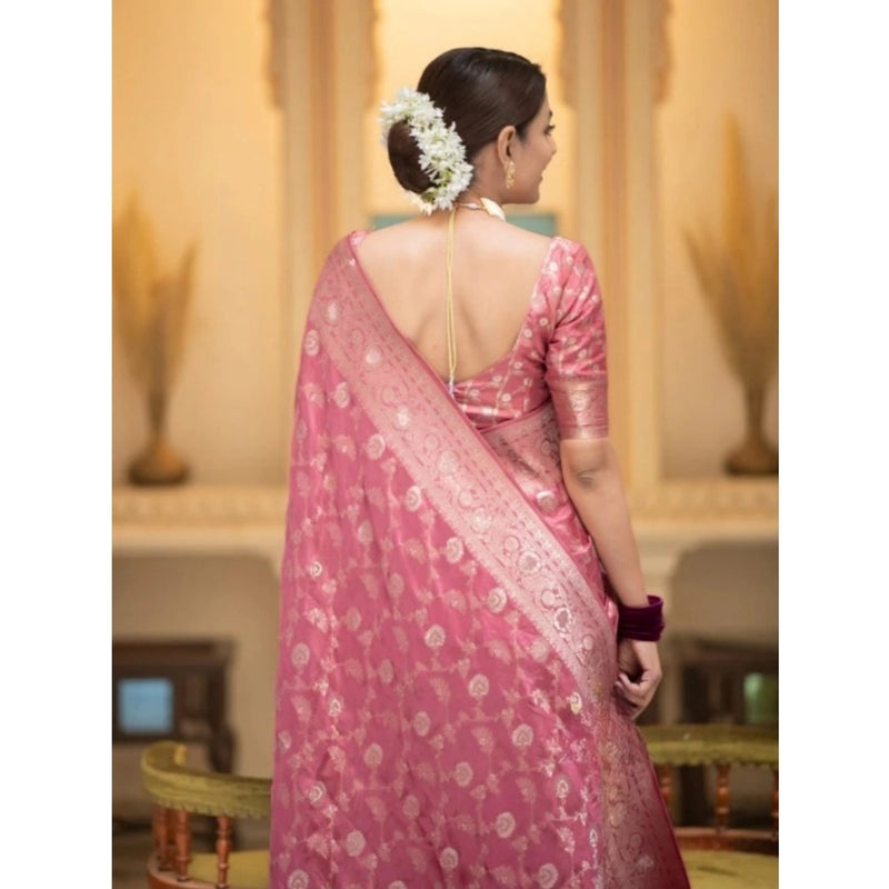 Mayawye Women's Silk Printed Saree With Unstitched Blouse 5.5Mtr (Peach)
