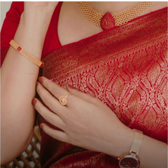 Mayawye Women's Silk Printed Saree With Unstitched Blouse 5.5Mtr (Red)