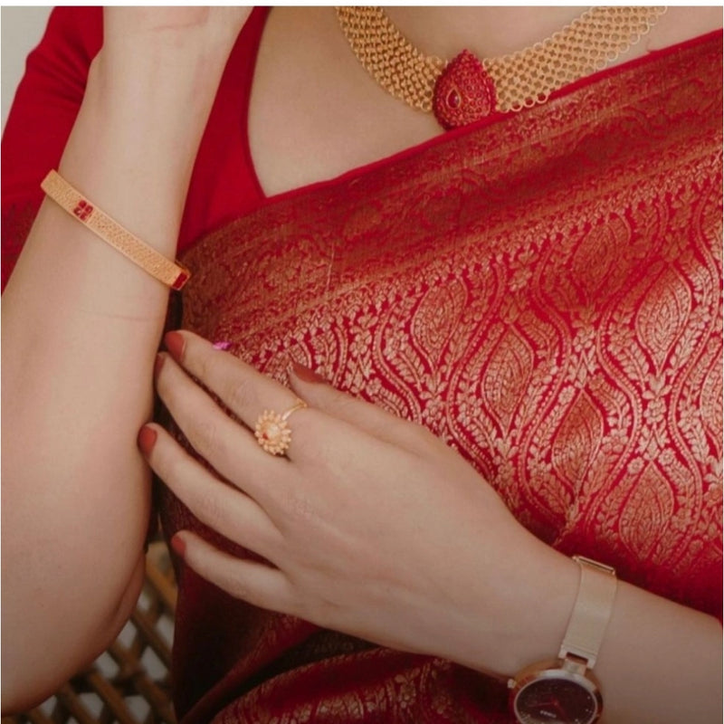 Mayawye Women's Silk Printed Saree With Unstitched Blouse 5.5Mtr (Red)