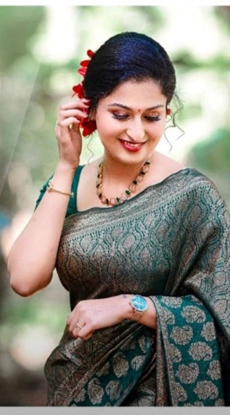 Mayawye Women's Silk Printed Saree With Unstitched Blouse 5.5Mtr (Green)