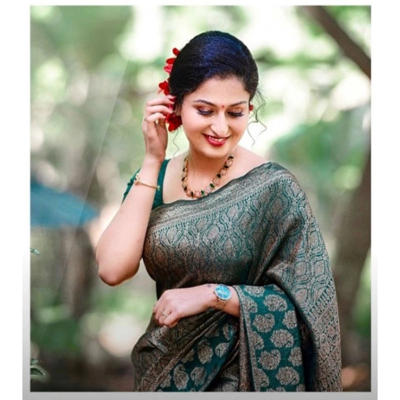 Mayawye Women's Silk Printed Saree With Unstitched Blouse 5.5Mtr (Green)