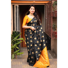 Mayawye Women's Silk Printed Saree With Unstitched Blouse 5.5Mtr (Yellow)
