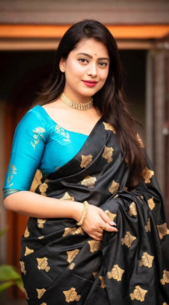 Mayawye Women's Silk Printed Saree With Unstitched Blouse 5.5Mtr (Sky Blue)