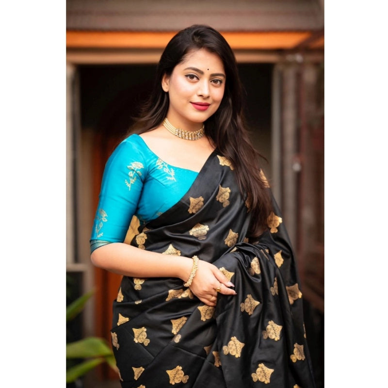 Mayawye Women's Silk Printed Saree With Unstitched Blouse 5.5Mtr (Sky Blue)