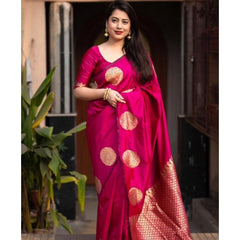 Mayawye Women's Silk Printed Saree With Unstitched Blouse 5.5Mtr (Pink)