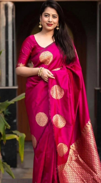Mayawye Women's Silk Printed Saree With Unstitched Blouse 5.5Mtr (Pink)
