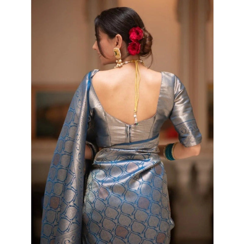 Mayawye Women's Silk Printed Saree With Unstitched Blouse 5.5Mtr (Rama)