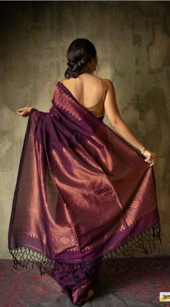 Mayawye Women's Silk Printed Saree With Unstitched Blouse 5.5Mtr (Wine)