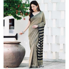 Mayawye Women's Silk Printed Saree With Unstitched Blouse 5.5Mtr (Gold-Black)